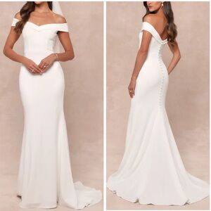 Lulus | Arienne White Off-the-Shoulder Mermaid Maxi Dress | Medium New with Tags